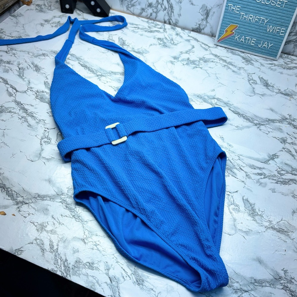 Shade & Shore Women's One Piece in Belted Vibrant Blue Size Large - Picture 4 of 8